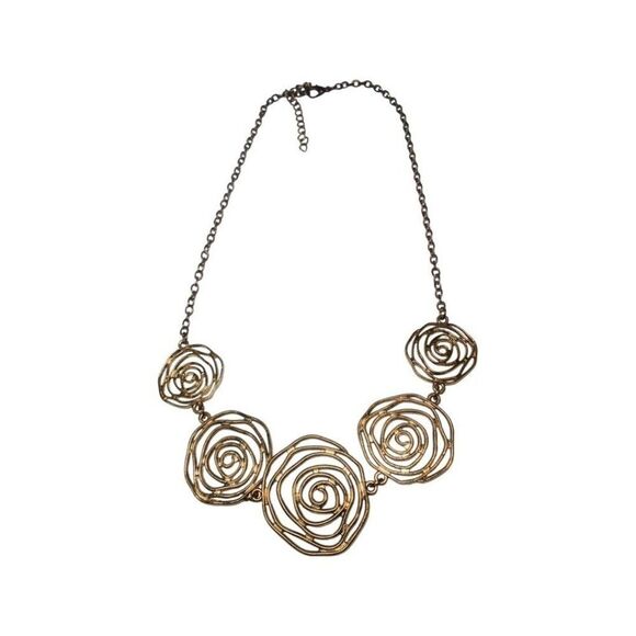 Gold Tone Swirl Rose Statement Pendant Chain Necklace And Bracelet Set 23” - Picture 8 of 12